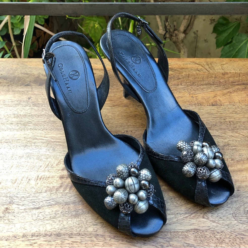 Cole Hann Black Leather Heeled Sandals 9B